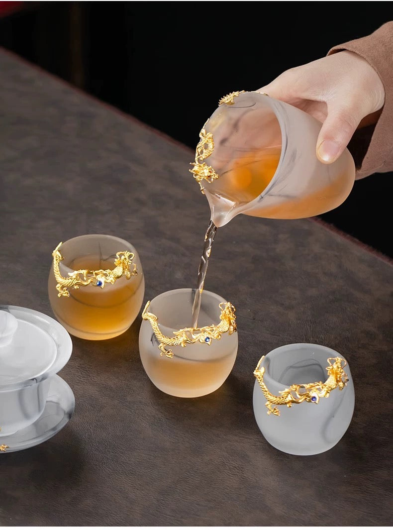 Misty Rain Ink-Wash Glass Tea Set with Premium Home Tea Cups
